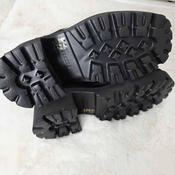 NEW Sandro Chelsea Ankle Boots EU 37 Black Leather Chunky Lug Sole Square Toe - Picture 8 of 16